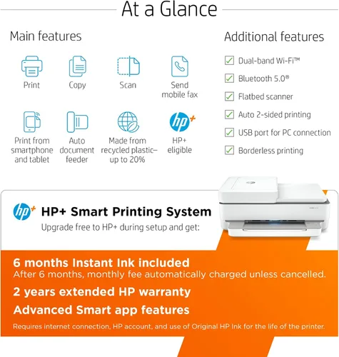 Vista 3 de HP ENVY 6455e - Impresora inalámbrica de inyección de tinta a color, escáner y fotocopiadora, configuración fácil, impresión portátil