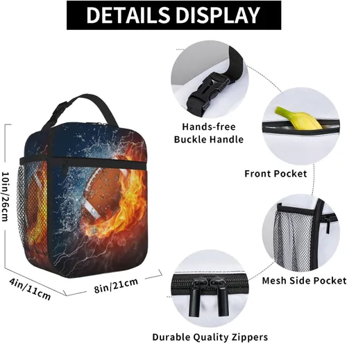 Vista 3 de American Football - Bolsa de almuerzo reutilizable, aislada, espaciosa, elegante, ecológica, adecuada para más de 6 años