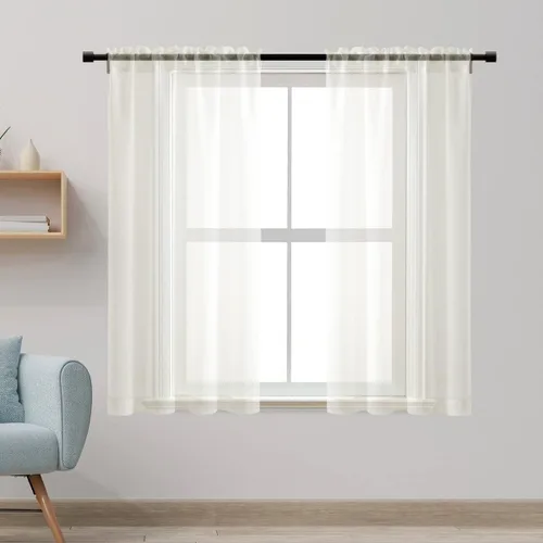 Vista 13 de XTMYI Cortinas negras de 48 pulgadas de largo para dormitorio, juego de 2 paneles, bolsillo para cortinero, cortinas de encaje transparentes