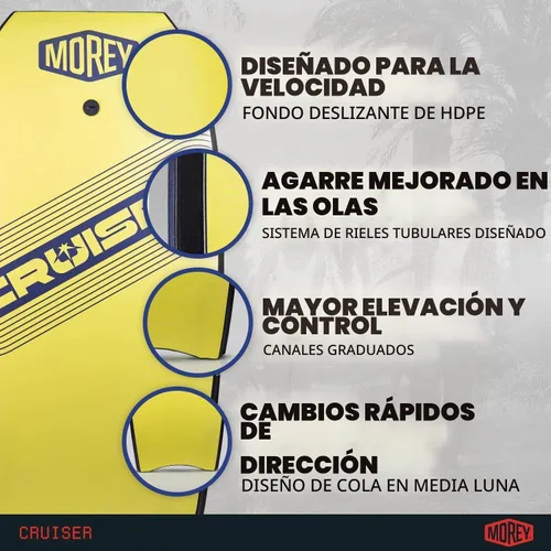 Vista 3 de MOREY® Cruiser, la tabla de bodyboard original; tablas corporales de tamaño completo de 42.5 pulgadas para playa, para todos los niveles
