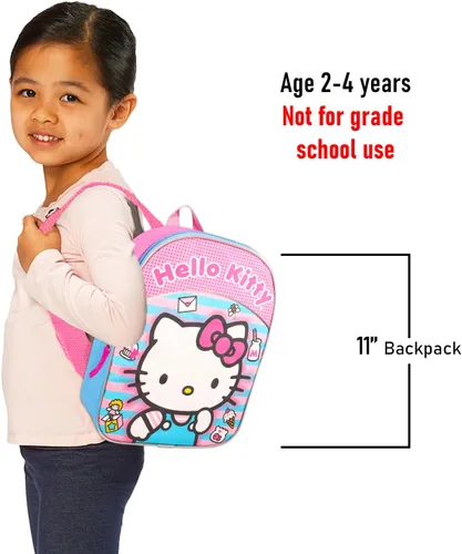 Vista 4 de SANRIO Hello Kitty Preschool Backpack - Bundle with 11” Hello Kitty Mini Bag, Stickers, More - School Backpack for Girls Toddler Kids