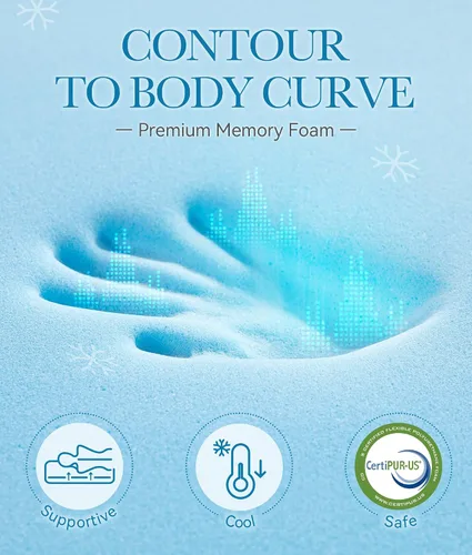Vista 7 de BDEUS Cubrecolchón impermeable de doble capa de espuma viscoelástica de 3 pulgadas, tamaño individual, espuma viscoelástica de gel de 2 pulgadas más
