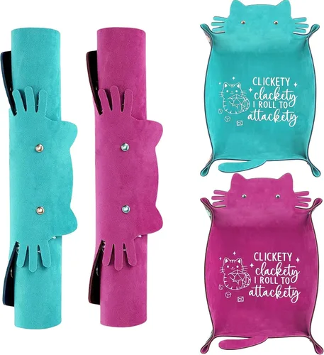 Vista 9 de Bandeja de Dados de Gato Azul Novedad Bandeja de Dados de Cuero PU con Forma de Gato Morado para Rodar Portátil Soporte de Dados Organizador