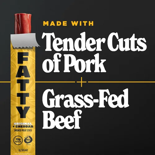 Vista 6 de FATTY Palitos de carne seca original, Cheddar original, 2 onzas