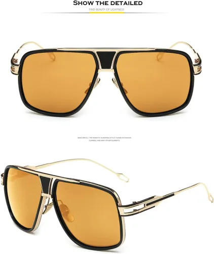 Vista 3 de Lentes de sol estilo aviador para hombres, lente con 100% protección UV, marco de aleación con estuche
