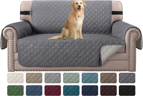 Vista 17 de H.VERSAILTEX Funda de sofá resistente al agua para sofá de 3 cojines, reversible, protector de muebles acolchado con correa elástica, funda de sofá