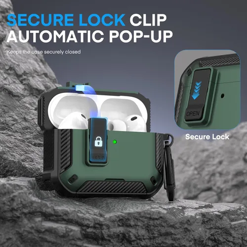Vista 4 de Maxjoy Funda para AirPods Pro 3 2025, MagSafe compatible con bloqueo automático, funda protectora a prueba de golpes con soporte para teléfono