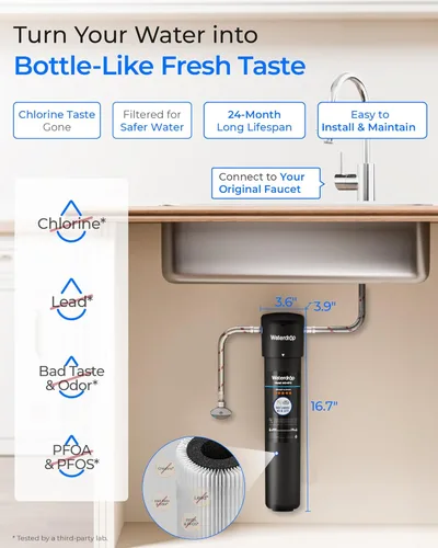 Vista 2 de Waterdrop 15UA - Sistema de filtro de agua para debajo del fregadero, 2 años, reduce el plomo, el cloro, el mal sabor y el olor, filtro de agua