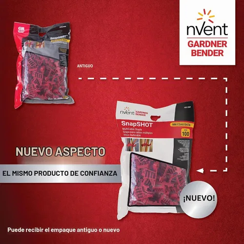 Vista 2 de Gardner Bender MCS-100W - Grapa multicable, asegura: (NM) no metálica, coaxial y de datos/CAT 5, 100 unidades, rojo
