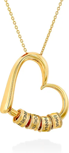 Vista 3 de MYKA - Collar personalizado en forma de corazón con cuentas grabadas para mujer, nombres personalizados con inscritos, piedra de diamante opcional