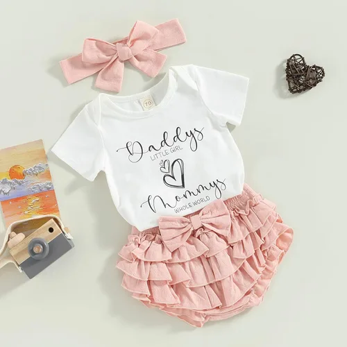 Vista 3 de Ropa para bebé niña Daddys Girls Ruffle Romper Top Manga Corta Body Floral Tutu Shorts Conjunto Recién Nacido Verano Traje