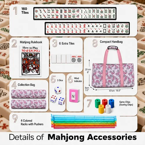 Vista 5 de American Mahjong Set - Juego de azulejos Mahjong de viaje con bolsa, juego Rosa