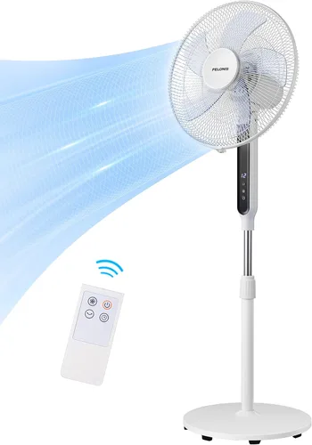 Vista 8 de PELONIS Ventilador de pie oscilante de 16 pulgadas Altura ajustable Motor DC ultra silencioso Control remoto 12 velocidades Temporizador