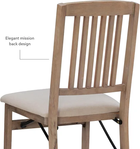 Vista 9 de Linon Keira - Juego de 2 sillas plegables de madera rústica natural con asiento tapizado beige y respaldo de misión