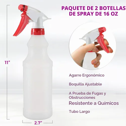 Vista 2 de DilaBee Botella de spray de plástico (paquete de 2) – Botellas de spray vacías de 16 onzas para limpieza, jardinería y parrilla – Botella de spray