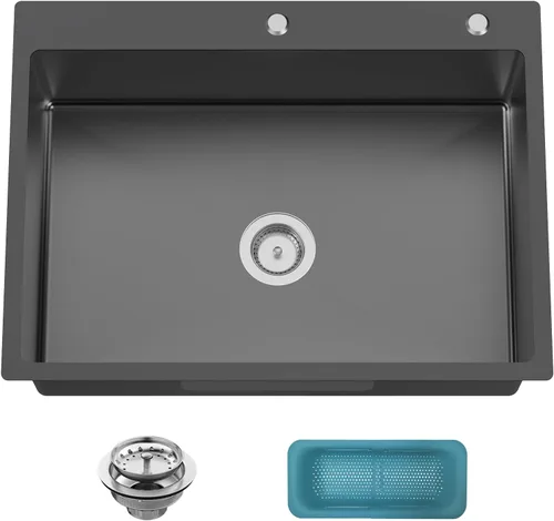 Vista 21 de Fregadero Negro de Cocina y Bar, Fregadero de Cocina de Acero Inoxidable de 15 x 17 Pulgadas para Empotrar, Fregadero de Bar Moderno de Un Solo
