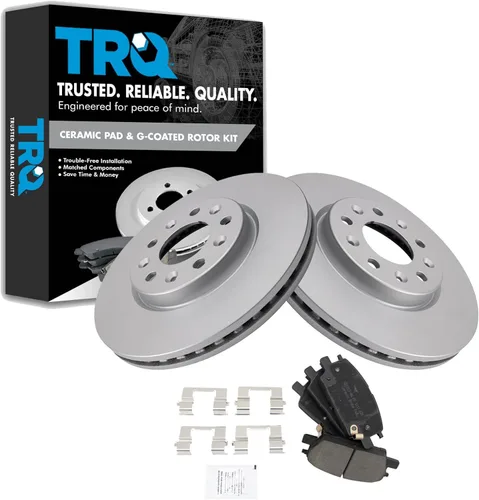 Vista 192 de TRQ Juego de pastillas de freno delantero y rotores con revestimiento de cerámica compatible con Jeep Compass Patriot 2017