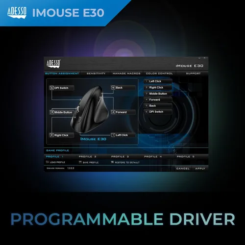 Vista 3 de Adesso Imouse E30-2.4GHz Ratón ergonómico vertical inalámbrico para diestros, color negro