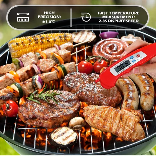 Vista 3 de Termómetro digital para carne, 6 piezas, plegable, de lectura instantánea, termómetro de alimentos, impermeable, sonda digital de alimentos con imán
