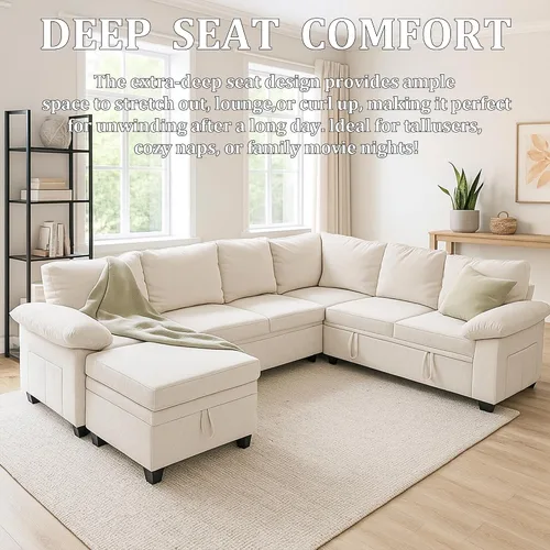 Vista 4 de 108" sofá seccional modular del durmiente, forma de L sacó el sofá cama con Beige