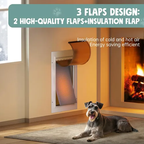 Vista 4 de Puerta de perro de 3 solapas para pared, puerta grande de aleación de aluminio, puerta para mascotas de montaje en pared para perros con 2