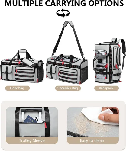 Vista 3 de MCBD Bolsas de gimnasio para hombres y mujeres, mochila deportiva de viaje de 45 litros con zapatos y compartimento para laptop, bolsa de transporte