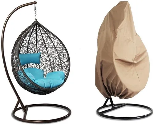 Vista 12 de Hamaca colgante para porche, silla de columpio para exteriores, cojín beige (beige)