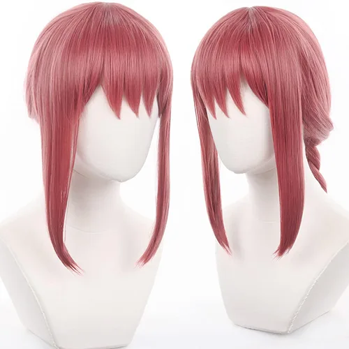 Vista 4 de Peluca larga de anime naranja y rosa para cosplay, para hombre motosierra, disfraz de Halloween, fiesta, peluca de pelo con gorra de peluca gratis