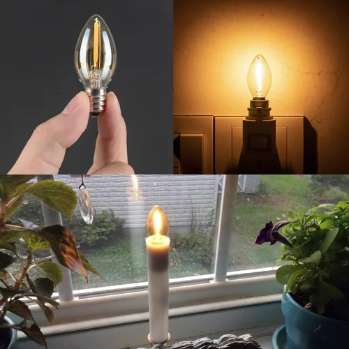Vista 5 de Bombilla nocturna LED C7, base de vela estilo Edison clásico E12, bombilla de filamento LED de 0.5 W, bombilla de repuesto de luz de letrero