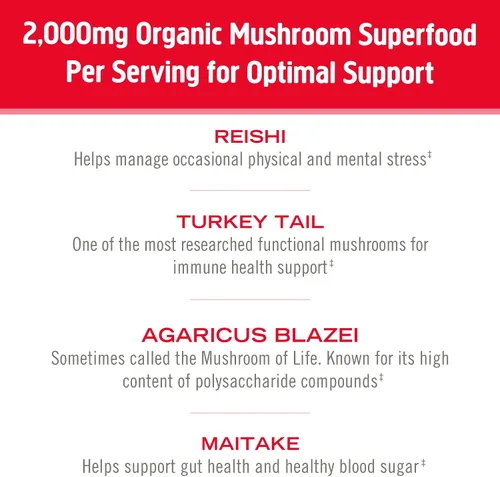 Vista 4 de OM MUSHROOM SUPERFOOD Suplemento de superalimento en polvo de hongos de mezcla inmunológica, bolsa de 7.05 onzas, 100 porciones, mezcla de hongos