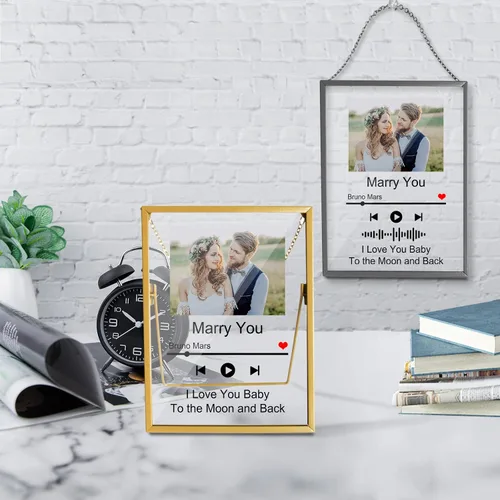 Vista 2 de Placa de canción acrílica personalizada con marco de fotos, cubierta de álbum de fotos personalizada para el día de San Valentín, aniversario, boda