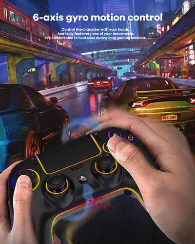 Vista 4 de GlowPlayX Wireless Gaming Controller Compatible with PS-5 Console/Pro/PC/Mac/iOS/Android/Steam Deck, Gamepad with RGB Lighting/Hall Effect Negro