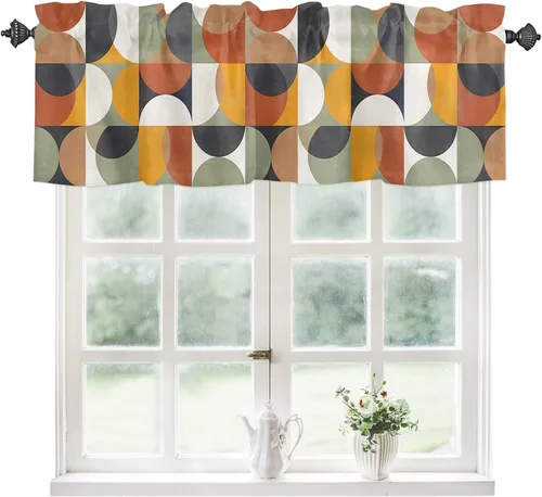 Vista 64 de Cortinas de cocina de Navidad, cenefa semitransparente ajustable con lazo, muñeco de nieve, copo de nieve, bolsillo para barra, tratamiento