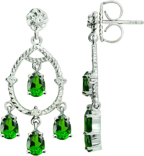 Vista 2 de RB Gems 925 Sterling Silver Earrings Genuine Gems Pear Shape 4 Cts, Rhodium-Plated Finish, Chandelier Design, Post Back Closure, Dangling