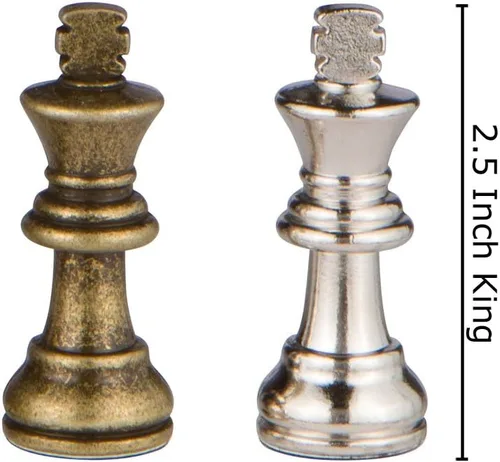 Vista 2 de Piezas de ajedrez de metal con reina adicional Odysseus. Solamente las piezas. Sin tabla. Rey de 2.5 pulgadas.