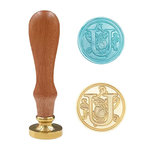 Vista 27 de Sello clásico de cera para sellar varios alfabetos, cabeza de latón, mango de madera, sellos para tarjetas, sobres, regalo (sello, letra A)
