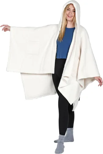 Vista 2 de Catalonia Capa tipo poncho para mujer, capa de sherpa, manta con capucha cómoda, idea de regalo para mamá y niñas adolescentes