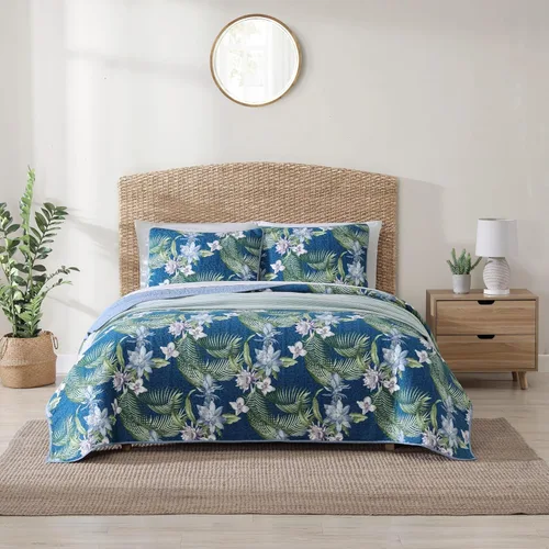 Vista 16 de Tommy Bahama - Juego de colcha tamaño Queen, ropa de cama reversible de algodón con fundas a juego, juego de ropa de cama transpirable para todas