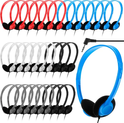 Vista 10 de Yunsailing Paquete de 20 auriculares a granel con diadema ajustable de 0.138 in, auriculares para programas de aprendizaje, laboratorio de Negro
