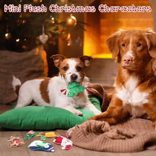 Vista 6 de Hiboom Mini Juguetes de Peluche de Navidad para Perros Chirriantes para Cachorros Interactivos Duraderos para Masticar Juguetes de Peluche