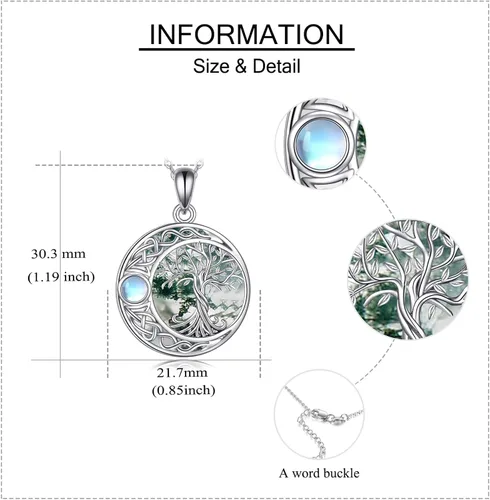Vista 11 de ONEFINITY Collar de plata de ley 925 con diseño de árbol de la vida con colgante de nudo celta de concha de abulón para mujer