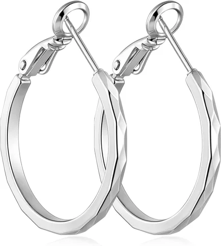 Vista 20 de Aretes de aro de corte de diamante para mujer, aro ligero y fino Dorado