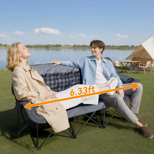 Vista 7 de Huskfirm Silla de camping acolchada para 3 personas, silla de camping plegable, silla de campamento doble portátil, silla de campamento resistente
