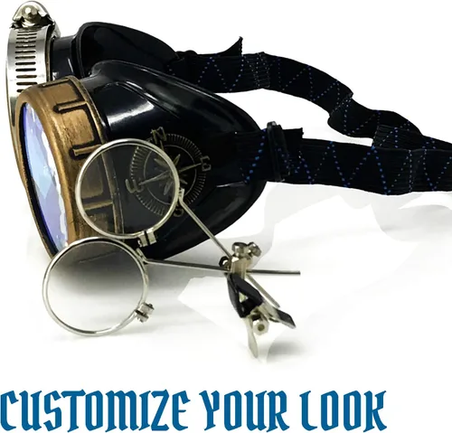 Vista 56 de Lentes estilo victoriano Steampunk con diseño de brújula, lentes de colores y lupa ocular