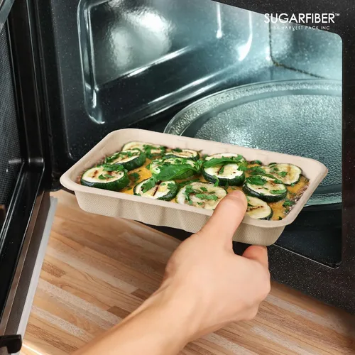 Vista 8 de 100 unidades Harvest Pack 22 oz Bandejas de comida compostables, 21.56 cm x 16.38 cm x 3.3 cm Contenedor de comida desechable LIBRE de PFAS, platos