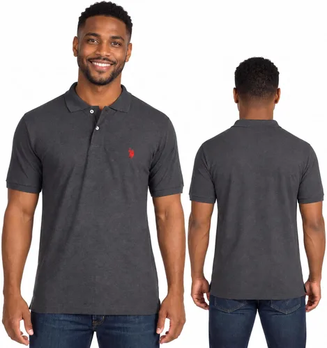 Vista 32 de Polo de piqué de algodón sólido para hombre con pequeño Pony Gris jaspeado