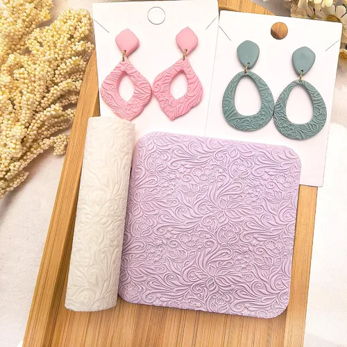 Vista 8 de Rodillo de textura de arcilla polimérica de 3 piezas, funciona con cortadores de arcilla polimérica para manualidades, aretes, joyería, suministros