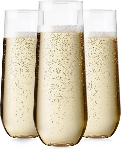 Vista 6 de Maaacute Paquete de 24 copas de champán de plástico, 9 onzas, desechables sin tallo, de mimosa, vasos de tostado transparentes, vasos de cóctel