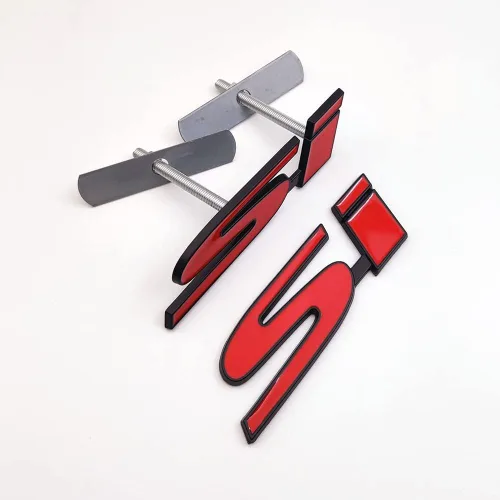 Vista 7 de 1 emblema de metal negro y rojo para parrilla delantera del automóvil + 1 calcomanía 3D para tapa trasera de carreras, calcomanía deportiva