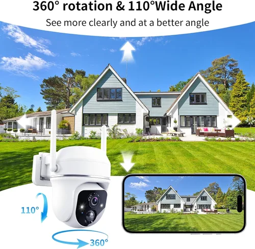 Vista 4 de Cámara inalámbrica de seguridad solar de 3 MP con visión de 360 ° con batería solar, cámara WiFi con detección de movimiento AI/conversación de 2
